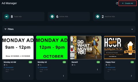 Create Ad button in Rear Screen dashboard