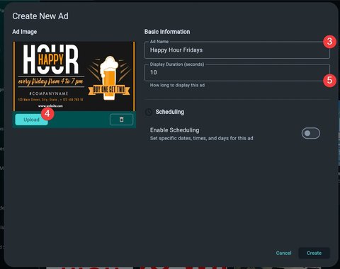 Ad creation form with image upload