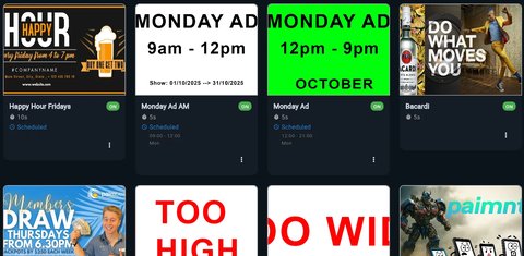 Dashboard showing existing ads in grid view