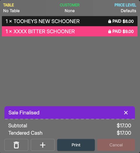 The order view using the example colours