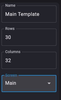 The rows and columns options on the left of the template edit screen