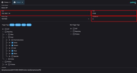 The Printer Screen with Host, Port, and Location Highlighted