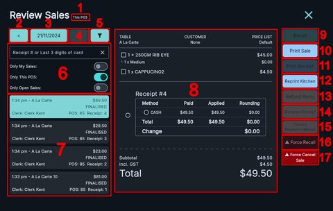 The review sales window with labels