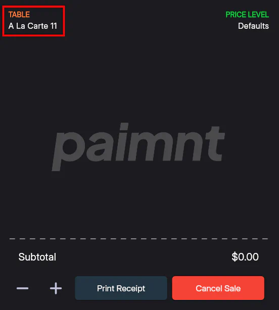 A la Carte Tables in the Order View