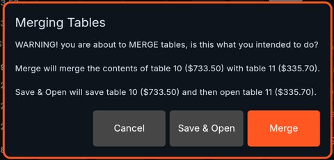 The merge table confirmation window