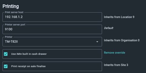 An example of settings inherited from different levels
